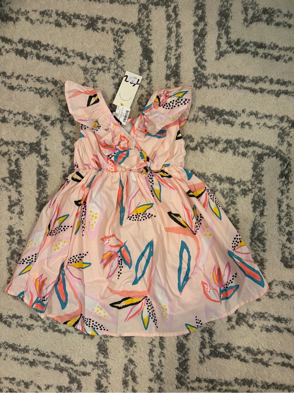 NTW Tea Collection Girls Pink Floral Print Sundress with Ruffle Straps